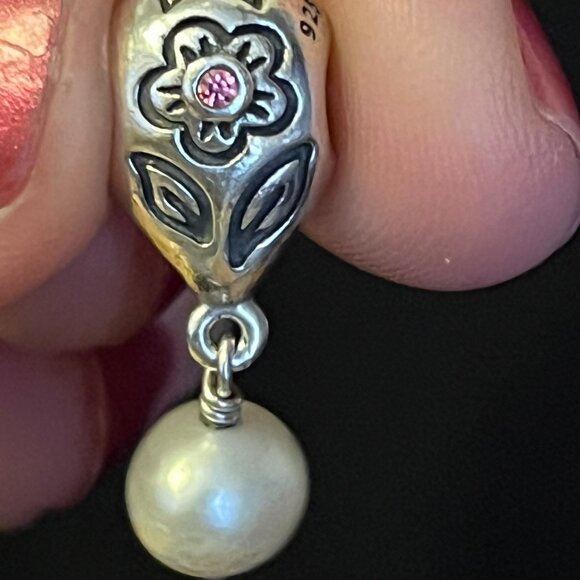 Pandora Pink Flower with Pearl Dangle Charm – SS, Pink CZ & Cultured Pearl - Picture 5 of 6
